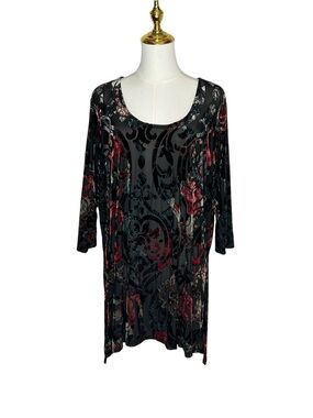 Vintage Karen Kane Whimsigoth Sheer Velvet Burnout Tunic Top 1X Flocked Romantic
